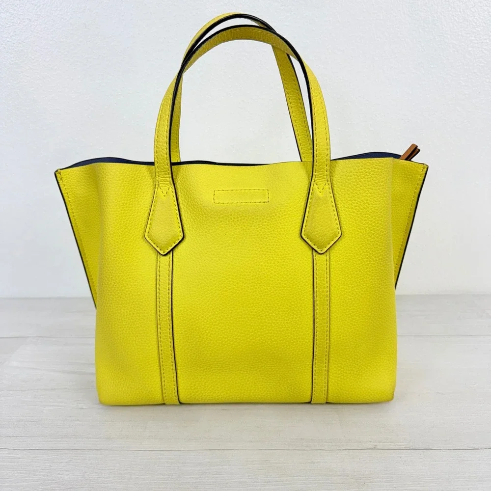 Tory Burch Perry Small Tote Womens Yellow Pebbled Leather Crossbody Bag